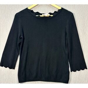 Philosophy Black Classic Scalloped Round Neck Sweater 3/4 sleeve Medium